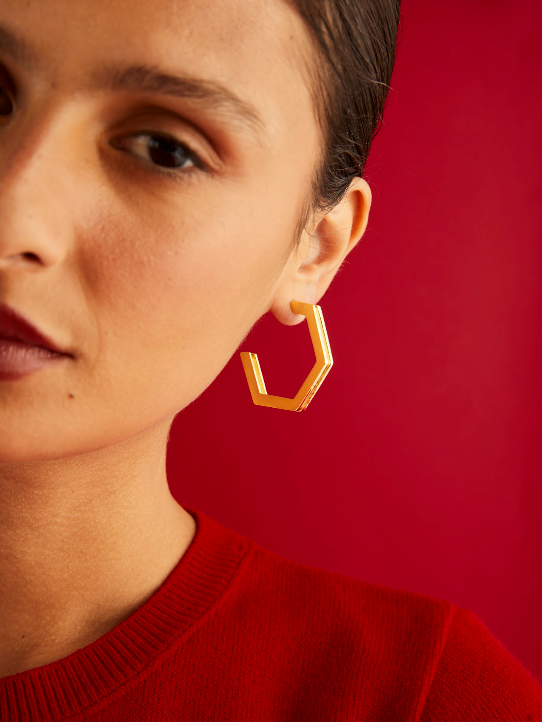 Large Golden Hexagonal Earrings