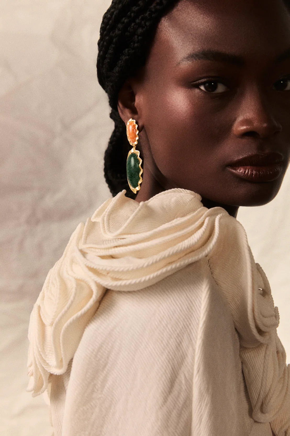 Sua Earrings in Calcite and Jasper