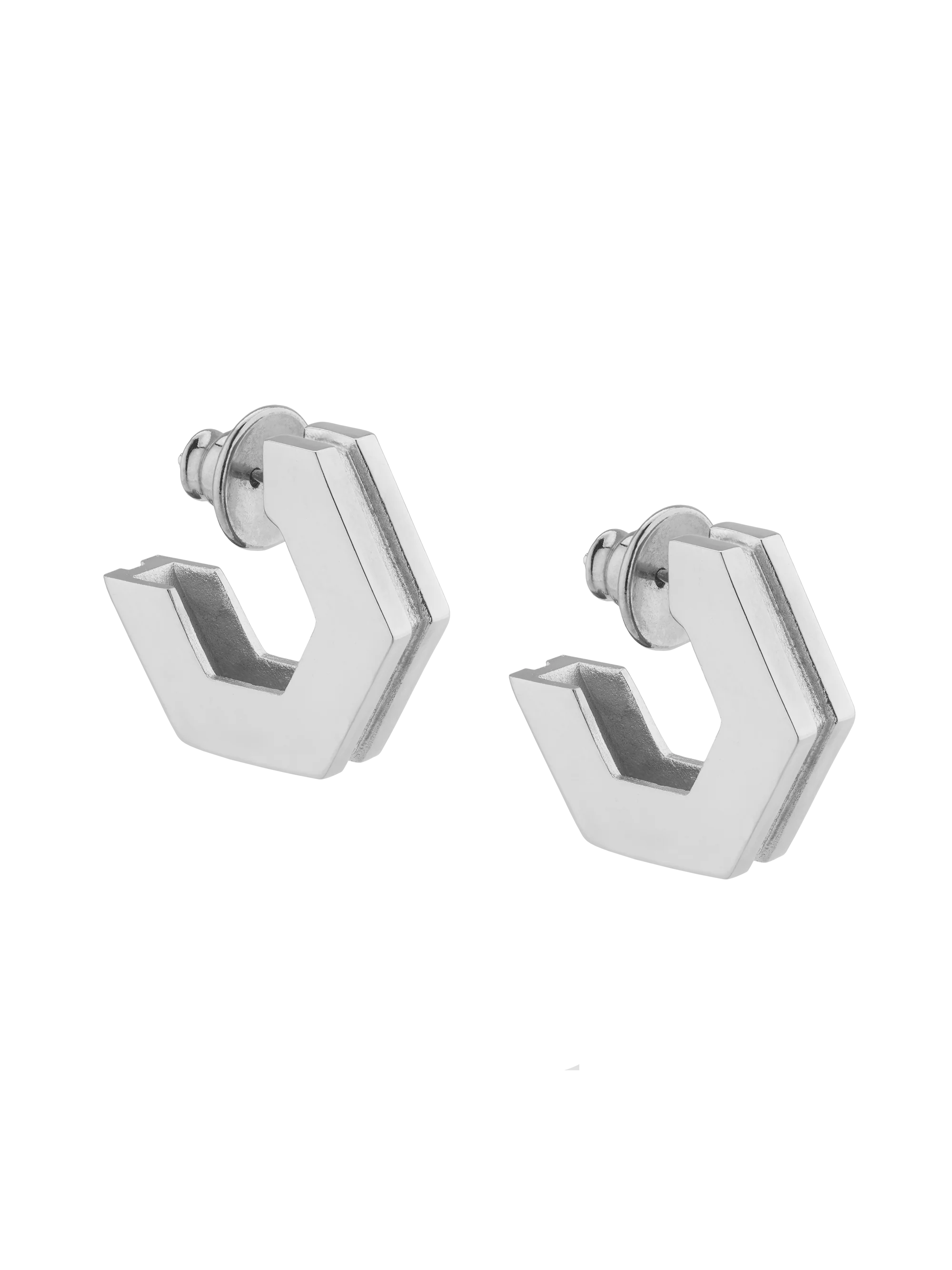 Small Silver Hexagonal Earrings