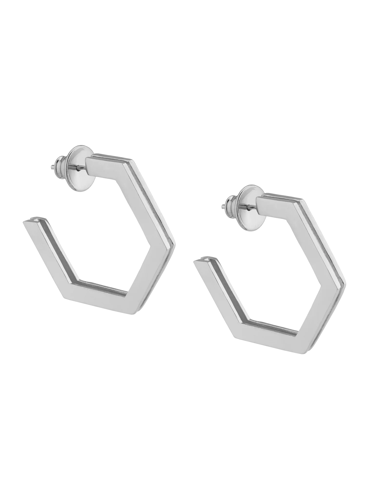 Large Silver Hexagonal Earrings